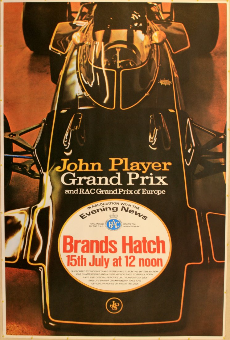 Sport Poster 1972 Grand Prix, Brands Hatch: Sport Poster 1972 Grand Prix, Brands Hatch Original vintage advertising poster for the John Player Grand Prix and RAC Grand Prix of Europe in association with The Evening News at Brands Hatch on 15th 