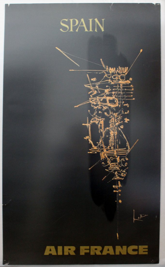 Air France - Spain Travel poster: Air France - Spain. Original vintage travel advertising poster for Spain by Air France. Artwork by one of the leading French abstract expressionists, Georges Mathieu (1921-2012). Fair condition, tears