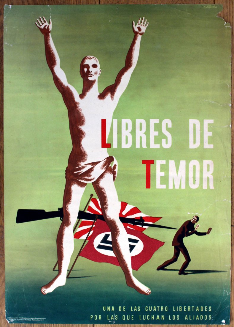 WWII Liberate Timor War poster: WWII Liberate Timor. Original vintage poster. The Battle of Timor occurred in Portuguese Timor and Dutch Timor during the Second World War. Text in Spanish. Fair condition, tears and bumps on margins,