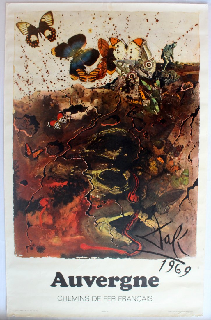 Auvergne Dali SNCF Travel poster: Auvergne Dali SNCF. Original vintage poster. Original vintage travel poster advertising Auvergne featuring butterflies, designed by the renowned surrealist artist, Salvador Dali (1904-1989), for the F
