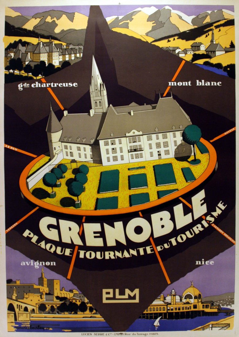Art Deco PLM France Railway Poster Grenoble Ski Riviera (1 of 1)