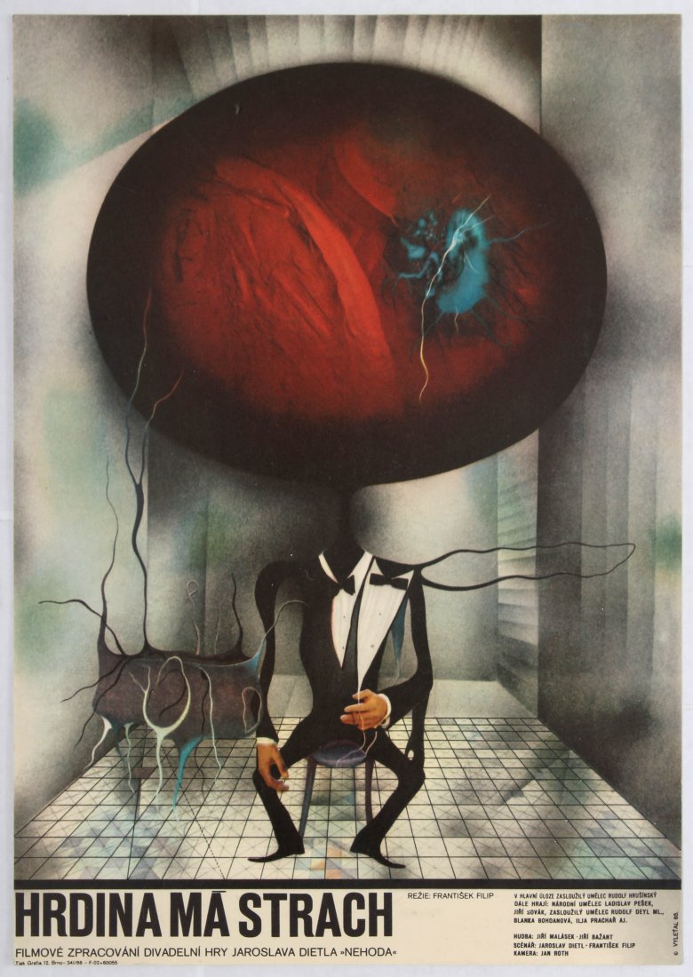 Movie Poster for the Czech film The Hero is Afraid: Movie Poster for the Czech film The Hero is Afraid (Hrdina Ma Strach). Country: Czech Republic. Year: 1965. Artist: Vyletal? Size (cm): 42.5x30. Excellent condition.