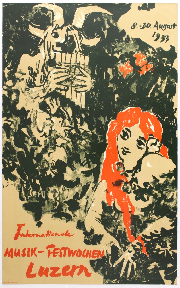 Advertising Poster Gauchat Music Festival Lucerne: International Music Festival Lucerne 1953. Country: Switzerland. Year: 1953. Artist: Gauchat Pierre. Pierre Gauchat , born 5 January 1902in Zurich and died 25 February 1956 in Cairo, is a graphic desi