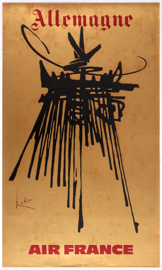 Travel Poster Air France Germany: Air France Airline Poster. Country: France. Year: 1968. Artist: Georges Mathieu. Size (cm): 100x60. Very good condition, faint creases and minor tears in margins.