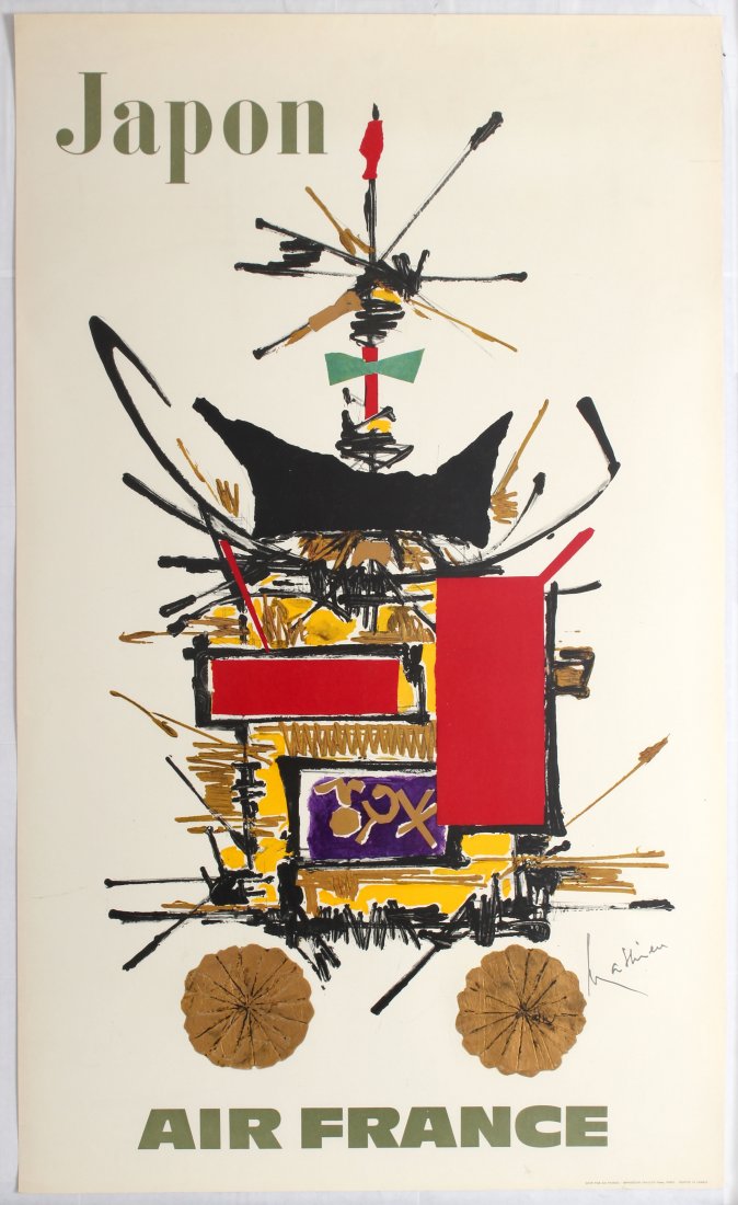 Travel Poster Air France Japan: Air France Airline Poster. Country: France. Year: 1968. Artist: Georges Mathieu. Size (cm): 100x60. Very good condition, mark in top right corner.