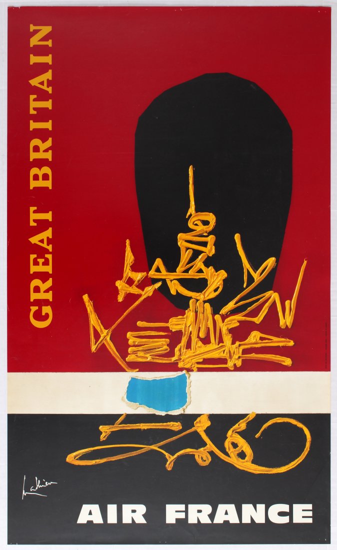 Travel Poster Air France Great Britain: Air France Airline Poster. Country: France. Year: 1968. Artist: Georges Mathieu. Size (cm): 99.5x59.5. Excellent condition.