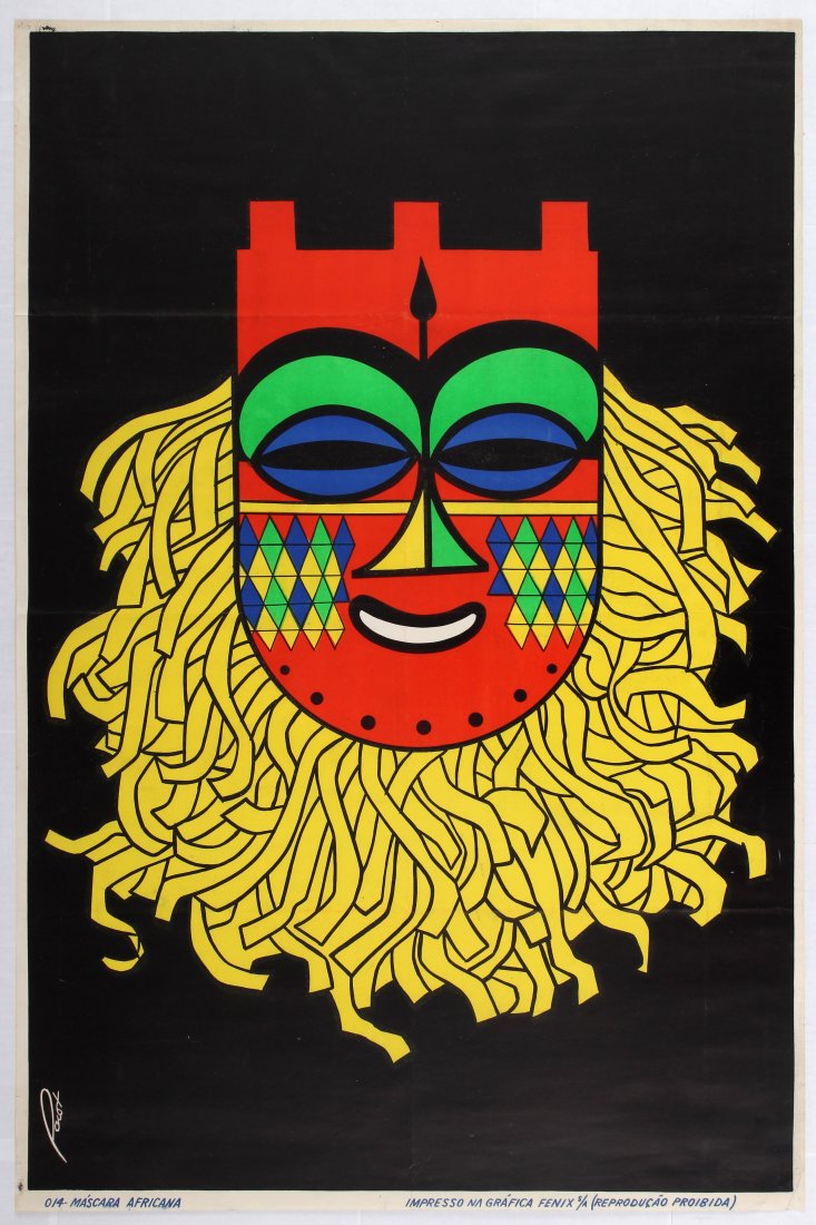 African Mask Advertising Poster: Country: Portugal. Year: 1950s. Artist: Pacot. Size (cm):100x73. Good condition, folded as issued, minor tears and creases in margins.
