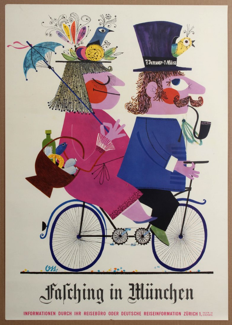 Advertising Poster Carnival in Munich Ott: Country: Switzerland. Year: 1960s. Artist: Ott. Size (cm):84x59. Very good condition.