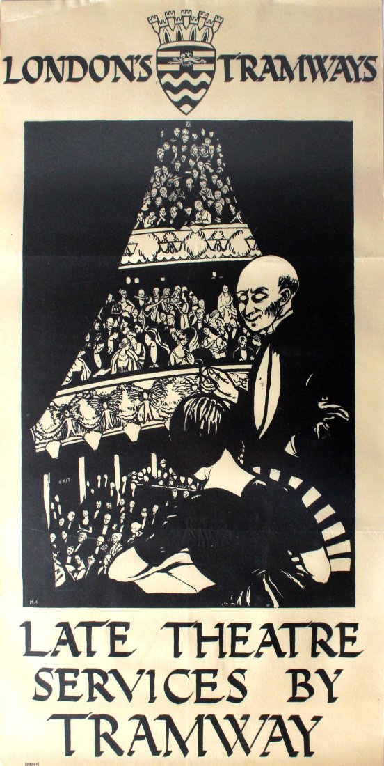 Advertising Poster LT London Tramways Late Theatre (1 of 1)