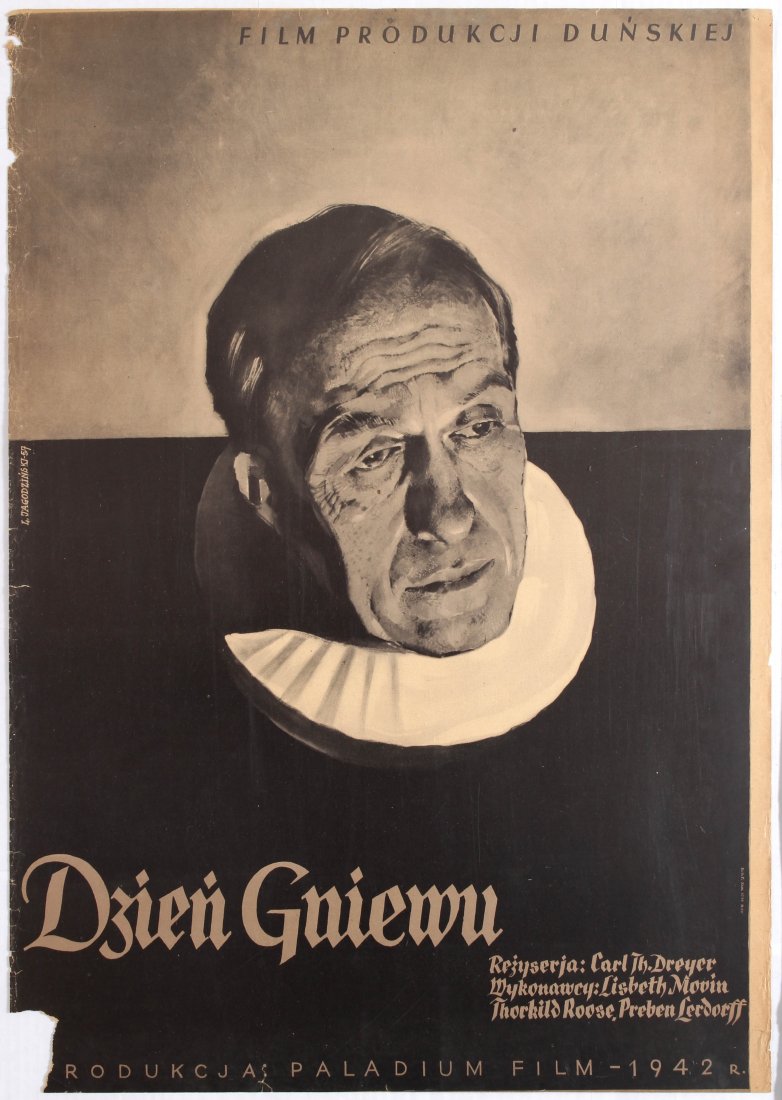 Polish Movie Poster Danish film Day of Wrath: Polish Movie Poster for Danish film Day of Wrath (Dzien Gniewu). Directed by Carl Th. Dreyer. Starring Lisbeth Movin, Thorkild Roose, Preben Lerdorff. Country: Poland. Year: 1957. Artist: L. Jagodzins