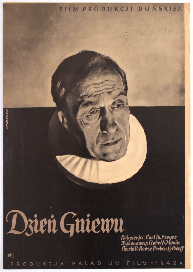 Polish Movie Poster Danish film Day of Wrath Carl Th.: Polish Movie Poster for Danish film Day of Wrath (Dzien Gniewu). Directed by Carl Th. Dreyer. Starring Lisbeth Movin, Thorkild Roose, Preben Lerdorff. Country: Poland. Year: 1957. Artist: L. Jagodzins