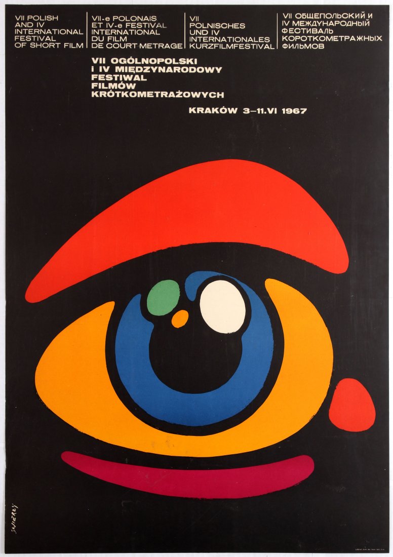 Polish Movie Poster Polish and International Festival: Polish Movie Poster for the VII Polish and IV International Festival of Short Film, Krakow, 1967. Country: Poland. Year: 1967. Artist: Swierzy. Size (cm):83x58. Very good condition, minor defects and 