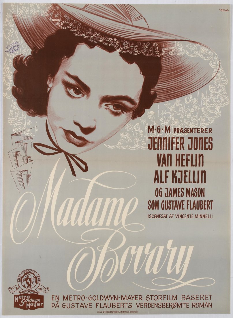 Movie Poster Madame Bovary Directed by Vincente: Starring Jennifer Jones & James Mason - Country: Denmark. Year: 1949. Artist: Gaston. Size (cm): 85x61.5. Good condition,Folded as issued, faint creases in margins, small stamp in left margin.