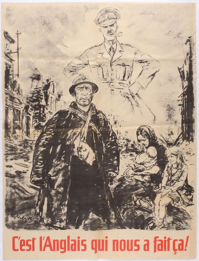 Belgium War Propaganda WWII Nazi poster Its the English: Country: Belgium. Year: 1940. Artist: Unreadable. Size (cm): 111x84. Fair condition, folded as issued, tears in margins and on fold lines