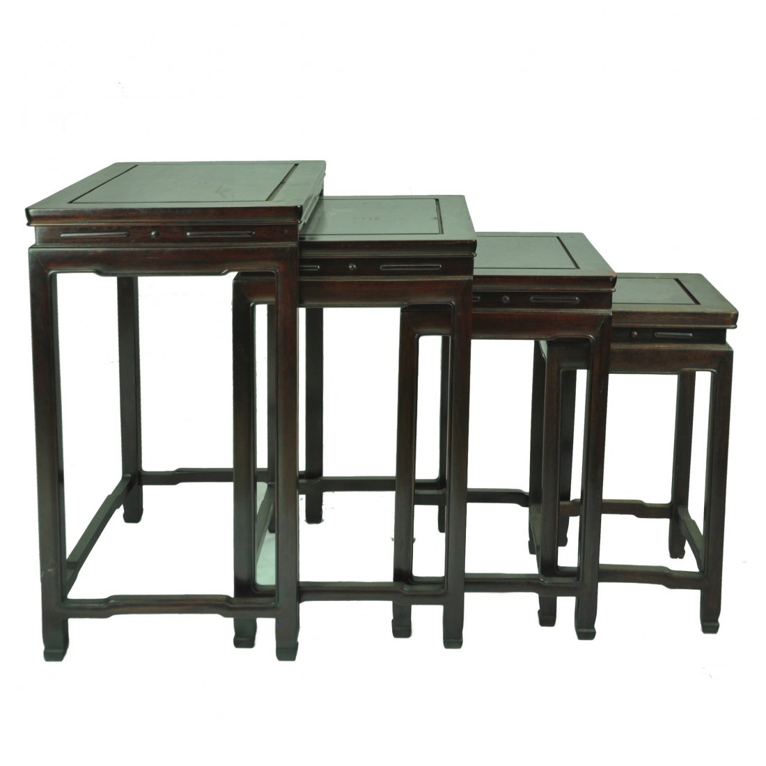 A set of four Chinese hardwood net stand: A set of four Chinese hardwood net stand, ht. to 25 3/4, wd. to 19 3/4, dp. to 14 in.