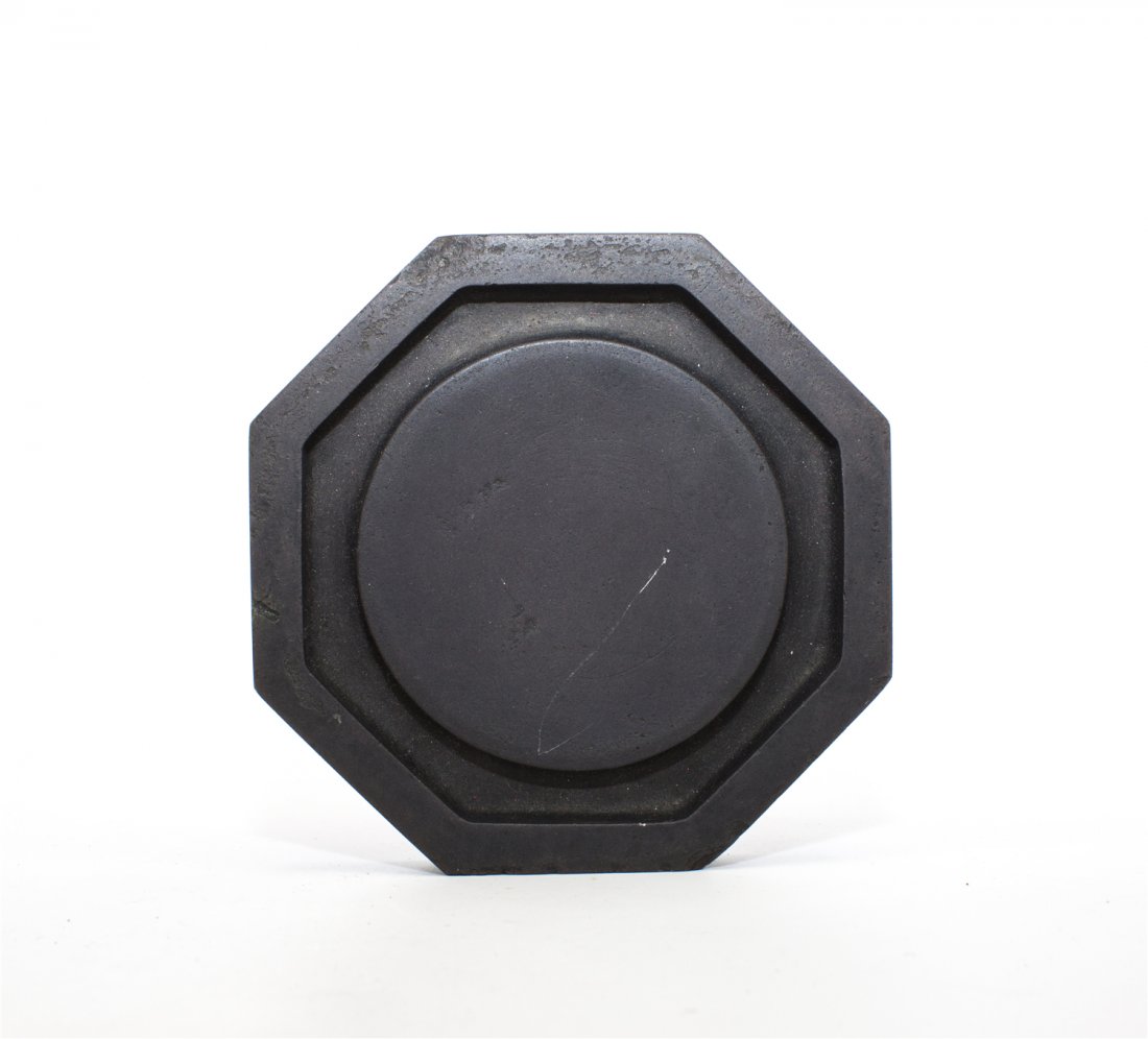 A CHINESE DUAN INKSTONE: Chinese Duan Inkstone. diam. 4 1/4 in.