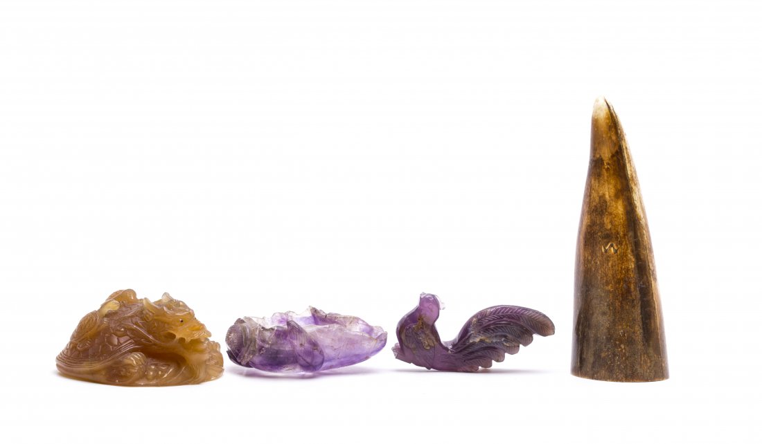 ROCK CRYSTAL HORN CARVINGS: Rock Crystal and Horn Carvings. Longest L. 6 in.