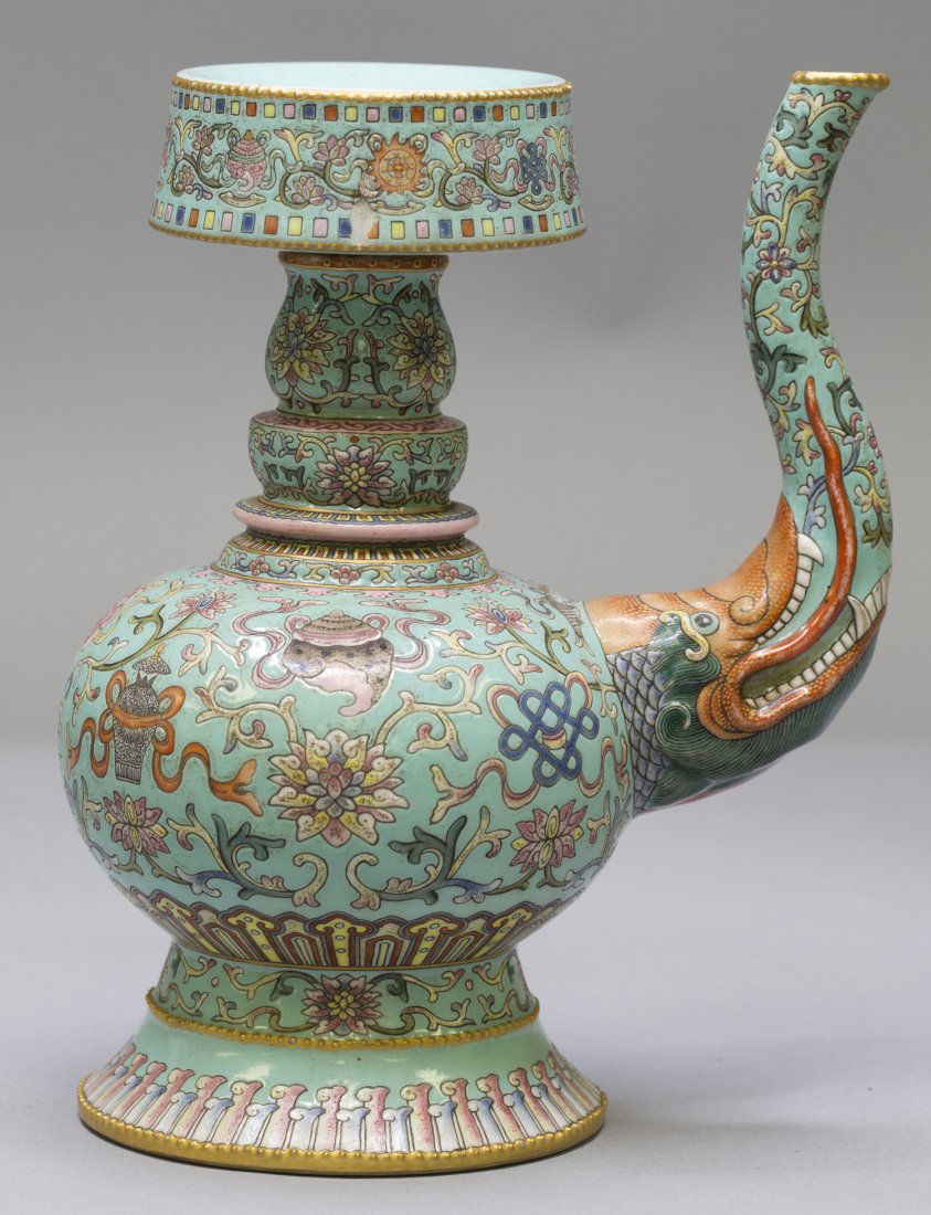 A FAMILLE-ROSE TURQUOISE-GROUND TIBETAN-STYLE RITUAL (1 of 9)