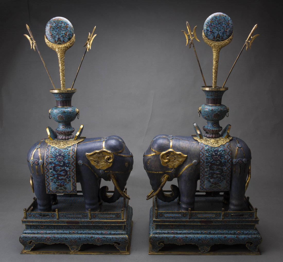 A PAIR OF CLOISONNE ENAMEL ELEPHANTS (1 of 7)