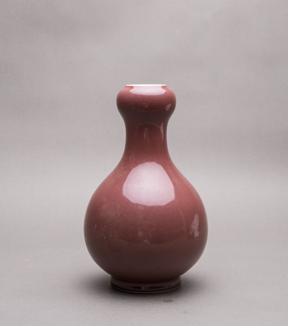 A COPPER-RED-GLAZED GARLIC HEAD VASE, (1 of 4)