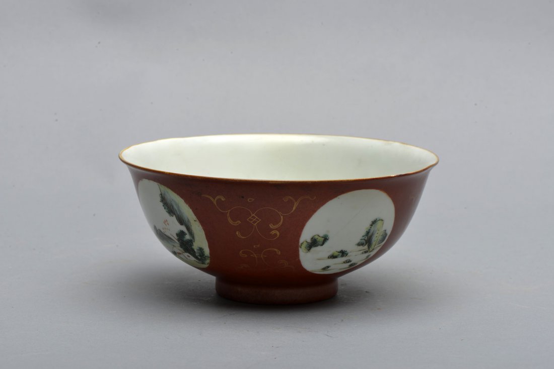 LARGE CHINESE PORCELAIN CORAL RED GLAZED BOWL (1 of 4)