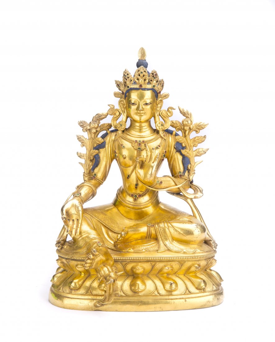 A GILT-BRONZE FIGURE OF GREEN TARA (1 of 4)