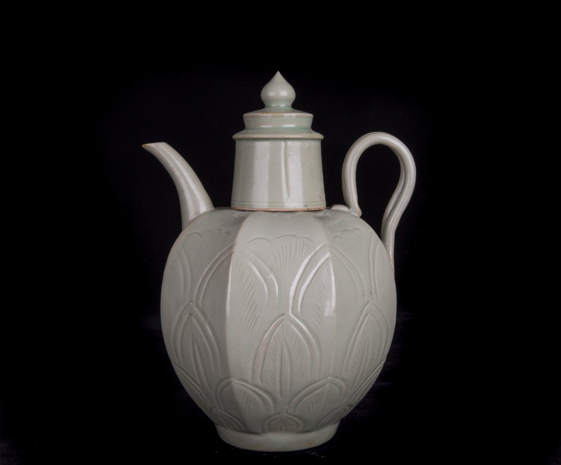 A CARVED CELADON GLAZED EWER (1 of 4)