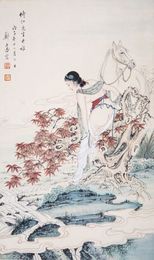 A CHINESE SCROLL PAINTING, ZHENG WUCHANG: A Chinese Scroll Painting, Zheng Wuchang 20 In. X 12 In.