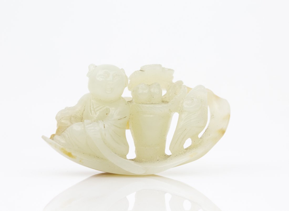 A PALE CELADON JADE BOY CARVING (1 of 7)