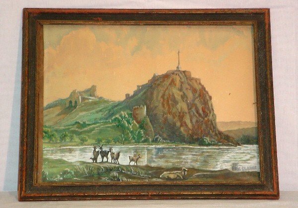 American Schlool River Landscape, 20th C: American school, 20th C River Landscape, watercolor on paper, bears signature lower right Eric Sloane, sight size: 14 1/4" x 19"