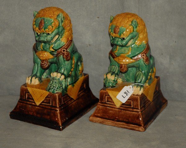 Chinese glazed pottery Foo Dog. H: 11" W: 5 5" D: 7" (1 of 2)