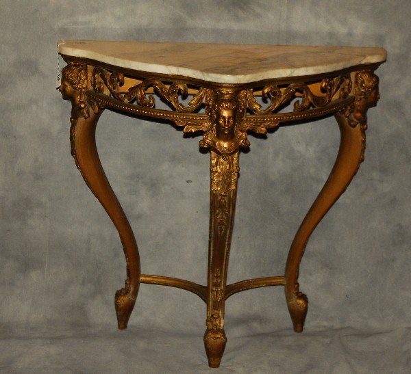 19th c. Louis XVI Carved Gilt-wood Marble Top Console (1 of 3)