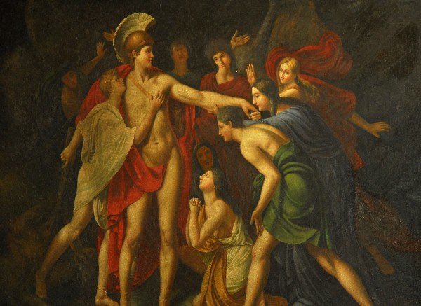 Large framed oil on canvas, unsigned. Overall: 42" x (1 of 2)