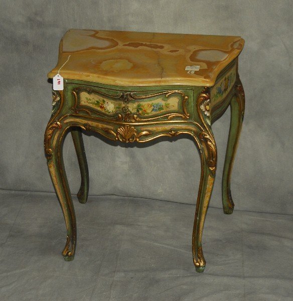 19th c. Venetian painted onyx top side table. H: 24" W: (1 of 3)