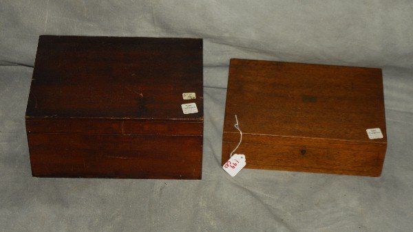 Two antique wood boxes. Largest: H: 6" W: 12" D: 9" (1 of 2)