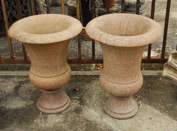 Pair of antique pink granite campana form cups. H: 28" (1 of 1)