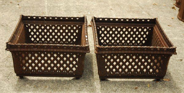 Pair of iron planter boxes. H: 10.5" W: 18.5" D: 18.5" (1 of 1)