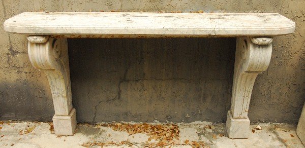 19th c. carved marble console. H: 37" W: 71.25" D: (1 of 2)