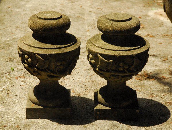 Pair of stone leaf finials. H: 19" D: 12" (1 of 1)