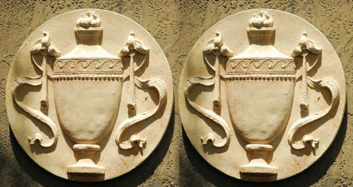 Pair of cast stone Neoclassical style round wall (1 of 2)