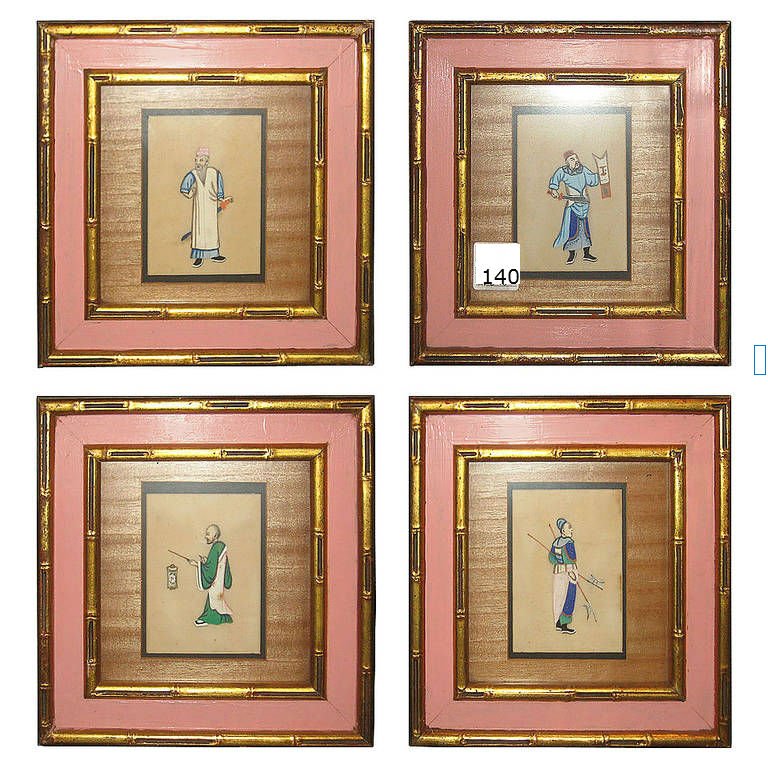 Four Chinese silk embroidered framed figural panels. (1 of 9)