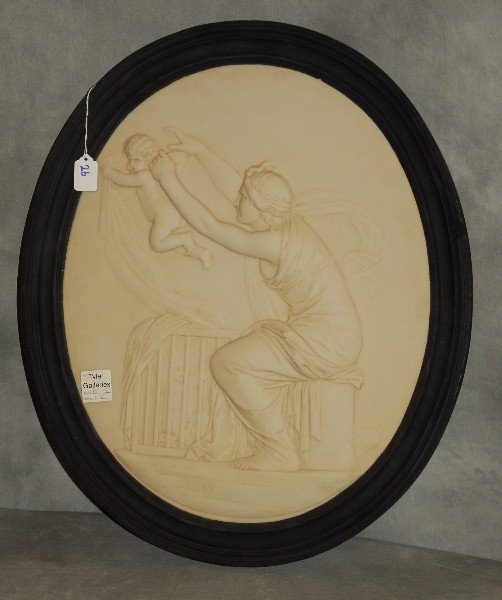 Neoclassical style cultured marble oval plaque. H: (1 of 3)