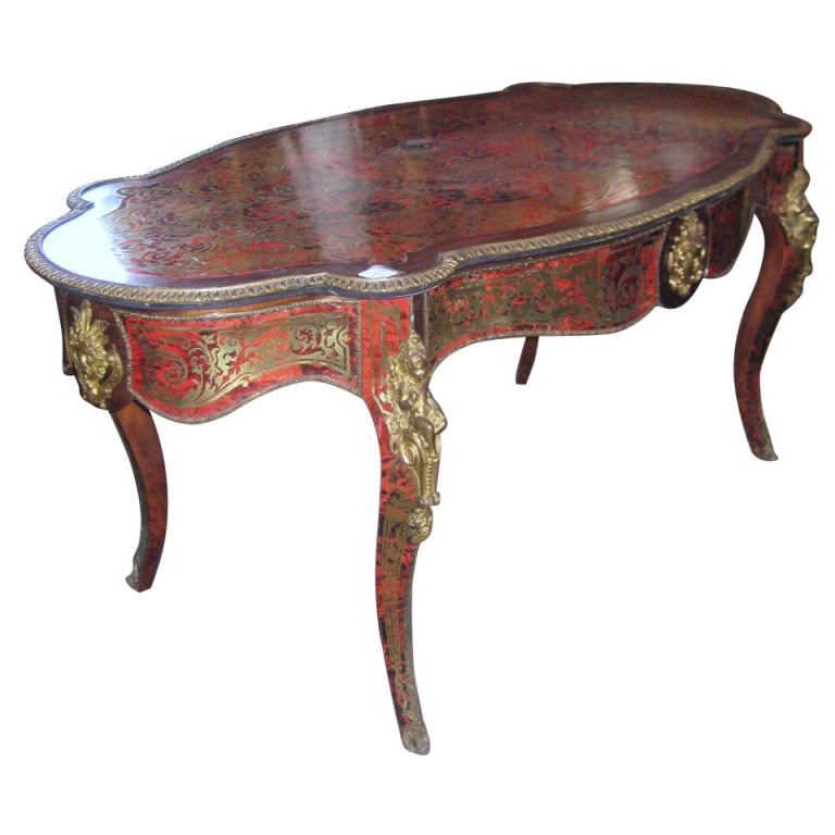 19th c. Napoleon III bronze mounted Boulle table. H: (1 of 6)