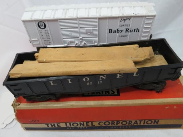Two Pcs - Lionel Postwar No. 6012 Gondola Car and: 6014 White Baby Ruth Box Car, Both with Original Boxes