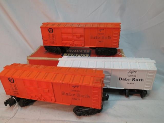 Three Lionel (2 - No. 6004 & 1 - 6014) Baby Ruth: Box Cars with One Box