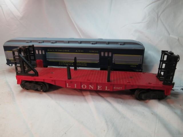 2 Pcs. - Lionel Bulkhead Flatcar No. 6467 and Mt.: Clements Mich. Passenger Car No. 48043