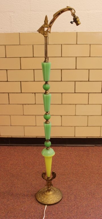 Jadeite Egyptian Art Deco Bridge Arm Floor Lamp