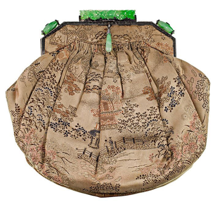 AN ART DECO JADE MOUNTED SILK HANDBAG, BY E. GAUTHIER (1 of 6)