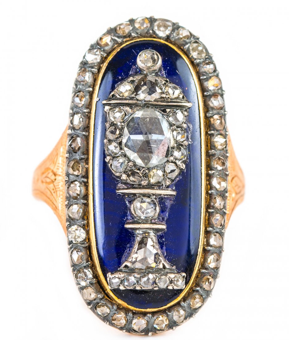 A GEORGIAN ROSE CUT DIAMOND AND ENAMEL MEMORIAL RING (1 of 3)