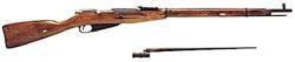 Russian MN91/30 762X54 Cal. -SKU Number SLG-RMN91/30: Powerful, Russian Military Mosin Nagant 91/30 bolt action rifles in 7.62x54 caliber. Each has round, milled receiver, 27 1/4 barrel, 48 overall length. Each comes with its own spike bayonet! Very good